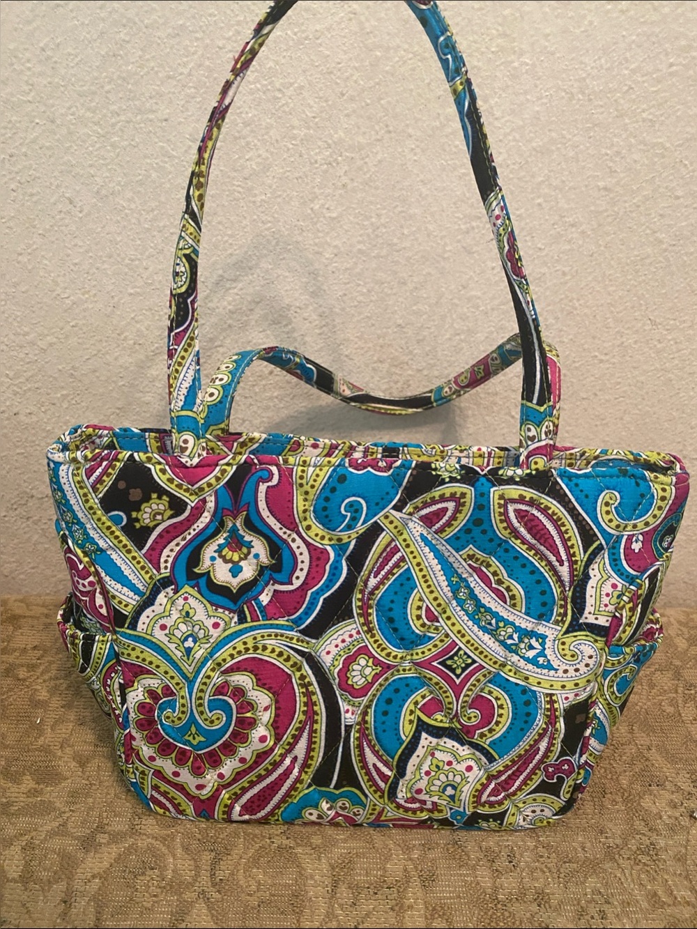 Vera Bradley Quilted Paisley Tote in Teal, Pink & Black